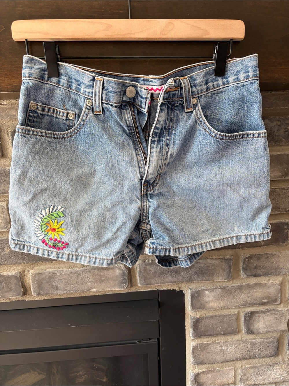 Old Navy Light Blue Denim Shorts with Embroidered Flower